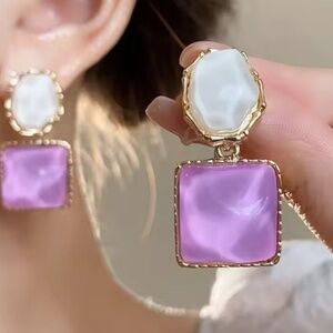 Purple Square Resin Dangle Earrings